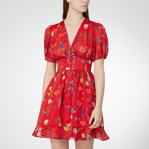 The Kooples Dresses & Skirts - NWOT The Kooples Red Floral Ruffle Mini Dress Size 1